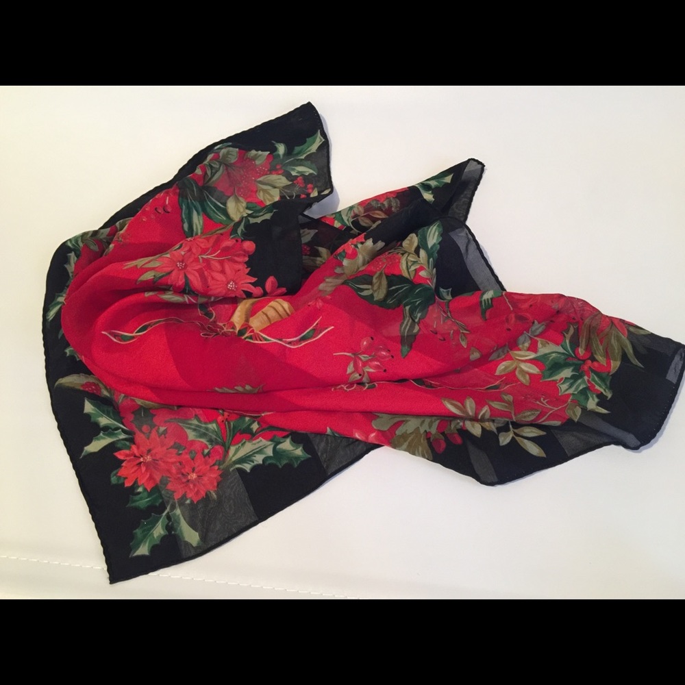 Lenox floral stripe Christmas pattern silk scarf - Picture 1 of 6